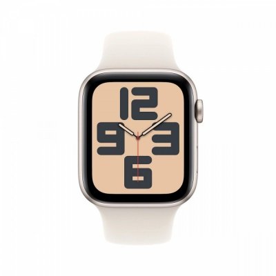 Apple Watch SE GPS, koperta 40 mm z aluminium w kolorze księżycowej poświaty z paskiem sportowym w kolorze księżycowej poświaty - rozmiar S/M