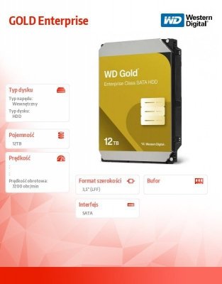Western Digital Dysk HDD GOLD Enterprise 12TB 3,5 SATA WD122KRYZ