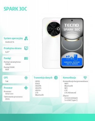 TECNO Smartfon Spark 30C 6/128 Orbit White