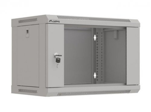 Lanberg Szafa instalacyjna rack wisząca 19 cali 6U 540x350 szara drzwi przeszklone ( flat pack)