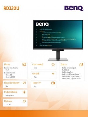 Benq Monitor komputerowy 31.5 cala RD320U 4K LED 5ms/60Hz/IPS