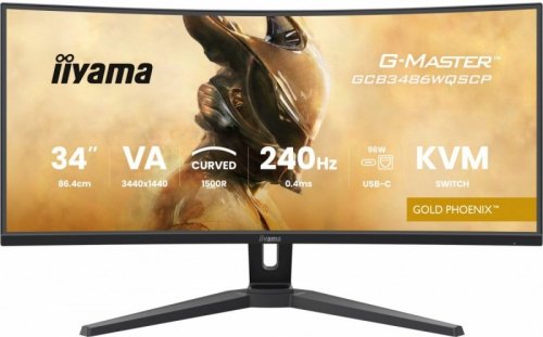 IIYAMA Monitor G-Master 34 cale GCB3486WQSCP-B1,VA,UWQHD,240HZ,0.4ms,1500R,HDR400,500cd,21:9,HDMI (2.1), USB-C dock 95W, RJ45, 2x5W, KVM,PiP