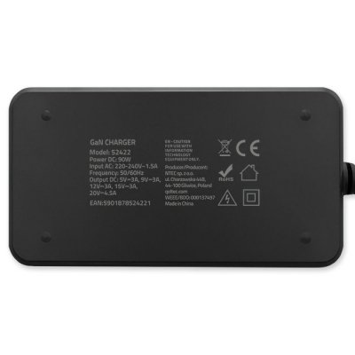 Qoltec Ładowarka sieciowa 90W GaN Fast SLIM | PD | 5-20V | 4.5A | USB-C 3.1 | Laptop | MacBook | Smartfon | +kabel