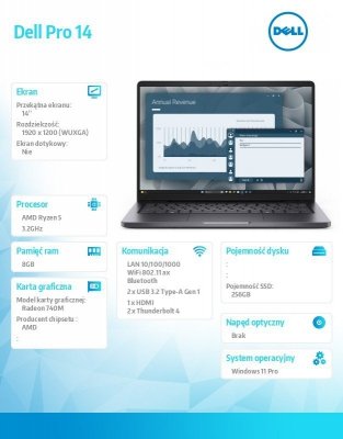 Dell Laptop Dell Pro 14 cali  PC14255/AMD Ryzen 5 