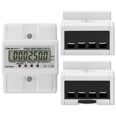 Qoltec Trójfazowy elektroniczny licznik | miernik zużycia energii na szynę DIN | 400V | 100A | LCD | 4P