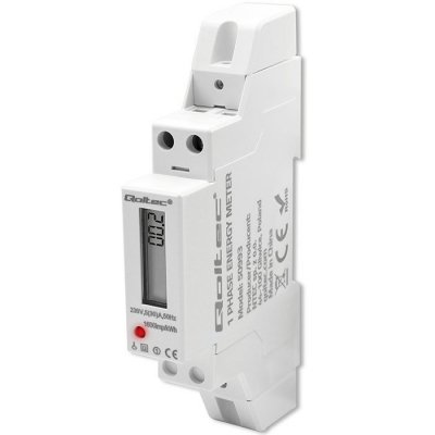 Qoltec Jednofazowy elektroniczny licznik | miernik zużycia energii na  szynę DIN | 230V | 30A | LCD | 1P