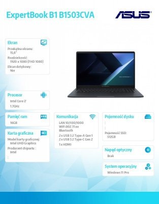 Asus Notebook ExpertBook 15,6 cala B1 B1503CVA