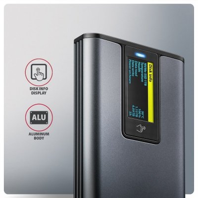 AXAGON EEM2-SD2 Obudowa zewnętrzna aluminiowa bezśrubowa USB-A/C 3.2 Gen2 M.2 NVMe/SATA display LCD