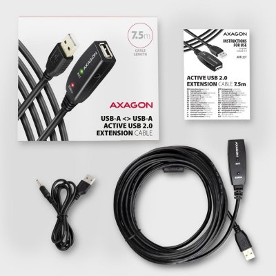 AXAGON ADR-207 USB 2.0 A-M -&gt; A-F aktywny kabel przedłużacz/wzmacniacz 7.5m