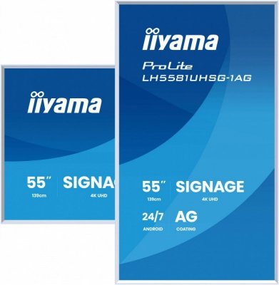 IIYAMA Monitor interaktywny 55 cali LH5581UHSG-1AG 24/7,VA,ANDROID 14,4K, 2x10W, WiFi,    UCHWYT CIENNY, 2xHDMI, USB-C, RJ45, IR, 2xUSB, WHITE