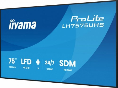 IIYAMA Monitor wyświetlacz Digital Signage 75 cali LH7575UHS-B2AG,24/7,IPS,ANDROID.11,4K,  WiFi,         iiSignage2, FailOver, EShare, 24/7, full daisy chain