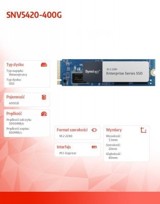 Synology Dysk SSD SNV5420-400G 400GB M2 NVMe 2280 PLP
