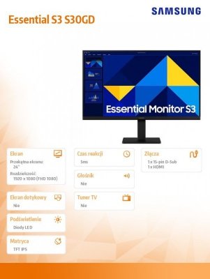 Samsung Monitor komputerowy 24 cale LS24D304GAUXEN