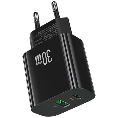 USAMS Ładowarka sieciowa 30W 1xUSB-C 1xUSB-A Fast czarging Czarna