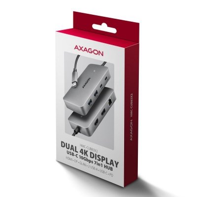 AXAGON HMC-CUB83X2 Wieloportovy hub USB 7in1, 10Gbps, 2x USB-A, 1x USB-C, 1x HDMI 4K/144Hz, DP 8K/30Hz, GLAN, PD 100W, 15cm USB-C kabel