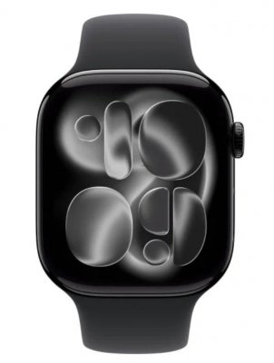 Apple Watch Series 11 GPS koperta 42 mm z aluminium w kolorze onyksu, pasek sportowy w kolorze czarnym - rozmiar S/M