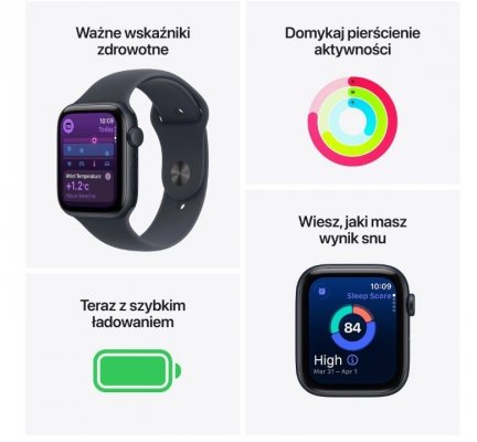 Apple Watch SE 3 GPS+Cellular koperta 44 mm z aluminium w kolorze północy, pasek sportowy w kolorze północy - rozmiar M/L