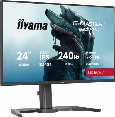 IIYAMA Monitor komputerowy  23,8 cala GB2471HS-B1 Fast IPS,FHD,240Hz,2xHDMI,DP, 350cd, HAS(150) PIVOT, Adaptive G-SYNC - 1920 x 1080 @48-240Hz  DisplayPort Only
