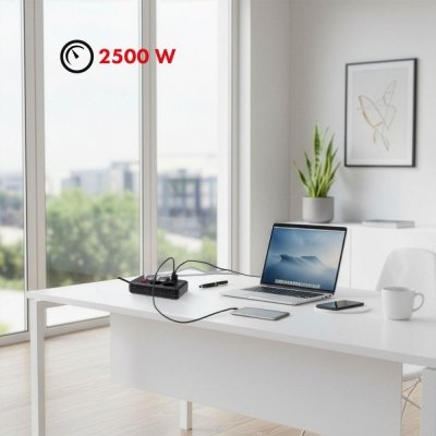 Maclean Listwa zasilająca MCE392 B, 4 gniazda 3xUSB, 110-240V AC 50/60Hz, 2.1A max 2500W, 1,5m czarna
