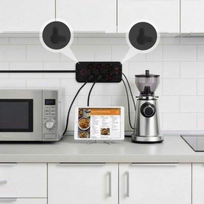 Maclean Listwa zasilająca MCE391 B 6 gniazd 4xUSB-A 1xUSB-C, 110-240V AC 50/60Hz, 2.1A max 2500W, czarna