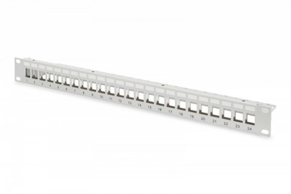 Digitus Patch panel 19 cali 24 porty pod moduły Keystone, 1U, wspornik kablowy, szary (pusty)