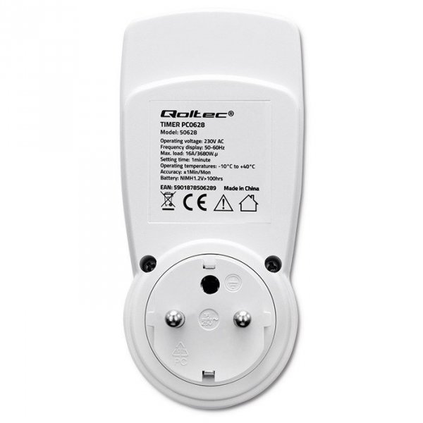 Qoltec Elektroniczny programator czasowy PC0628 | 3680W | 16A | LCD