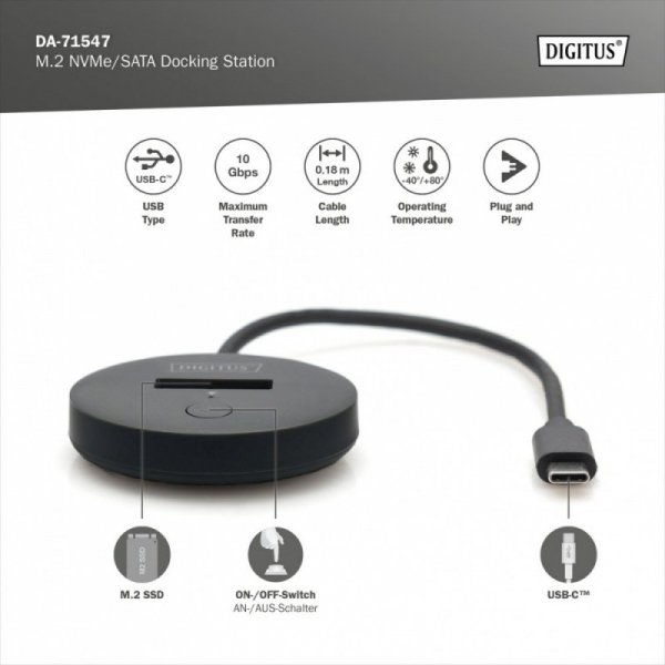 Digitus Stacja dokująca do SSD M.2 NVMe/SATA USB-C 3.2 Gen2 10Gbps maks. 4 TB czarna