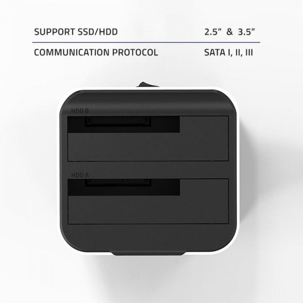 Qoltec Stacja dokująca do dysków HDD SSD 2.5 cali 3.5 cali | SATA III | USB 3.0 | Super speed 5Gb/s | z funkcją klonowania offline