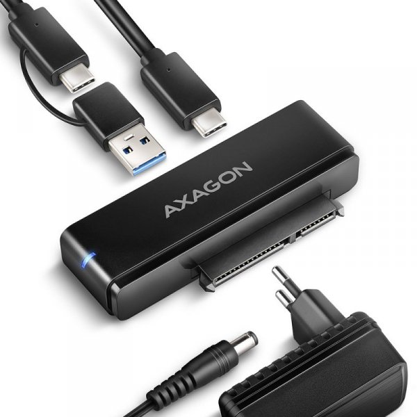 AXAGON ADSA-FPX Adapter USB-C 10Gbps SATA 6G 2.5 cali/3.5 cali SSD/HDD FASTPORT X, w tym zasilacz, 60cm USB-C/USB-A kabel