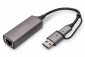 Digitus Karta sieciowa przewodowa USB 3.1 Typ C + USB A do 1x RJ45 2.5 Gigabit Ethernet 10/100/1000/2500Mbps 
