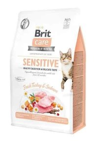 Brit Care Sensitive 2kg dla kotów z wrażliwym układem pokarmowym Indyk Łosoś 