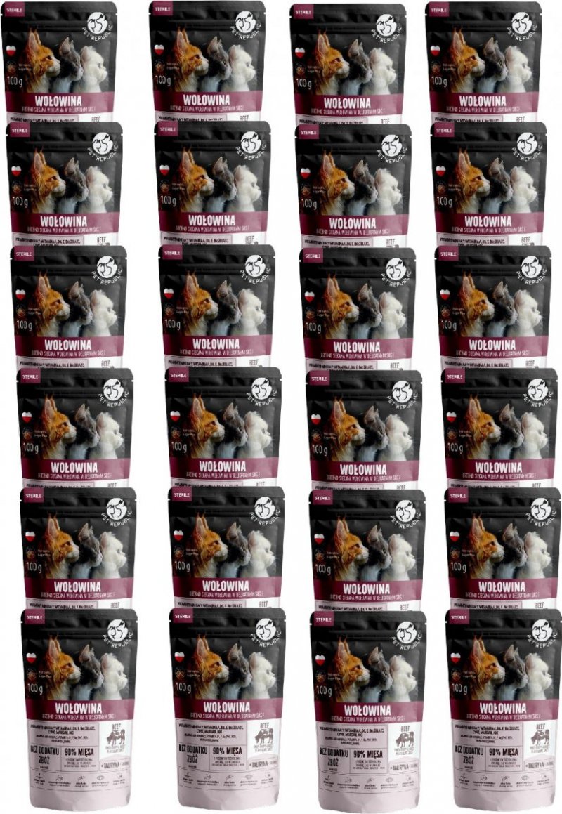 karton Pet Republic Sterile Wołowina w sosie 24x100g Mokra karma dla Kotów Sterylizowanych