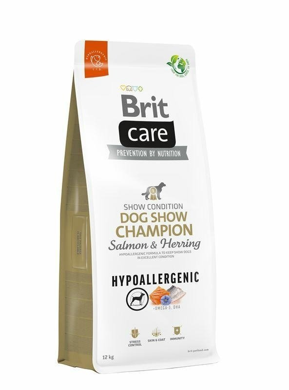 Brit Care Dog Hypoallergenic Dog Show Champion Salmon &amp; Herring 12kg łosoś i śledź Sucha karma dla dorosłych psów. Utrzymuje psy wystawowe w doskonałej kondycji