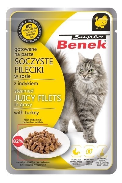 Super Benek Filety z Indykiem w sosie 85g saszetka mokra karma dla Kotów