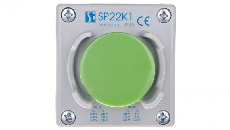 Kaseta sterownicza 1-otworowa przycisk grzybkowy z osłoną zielony 1Z szara IP65 SP22K126-1