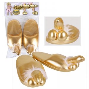 Penis Slippers Gold - Pluszowe Złote Papcie roz.37-43