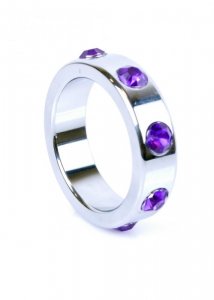 BossSeries Pierścień Erekcyjny-Metal Cock Ring with Purple Diamonds Large