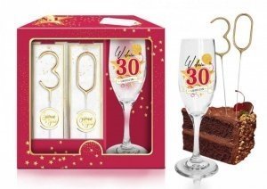 URODZINOWA STARS MAGENTA - zestaw kieliszek do szampana + zimne ognie - W dniu 30 urodzin