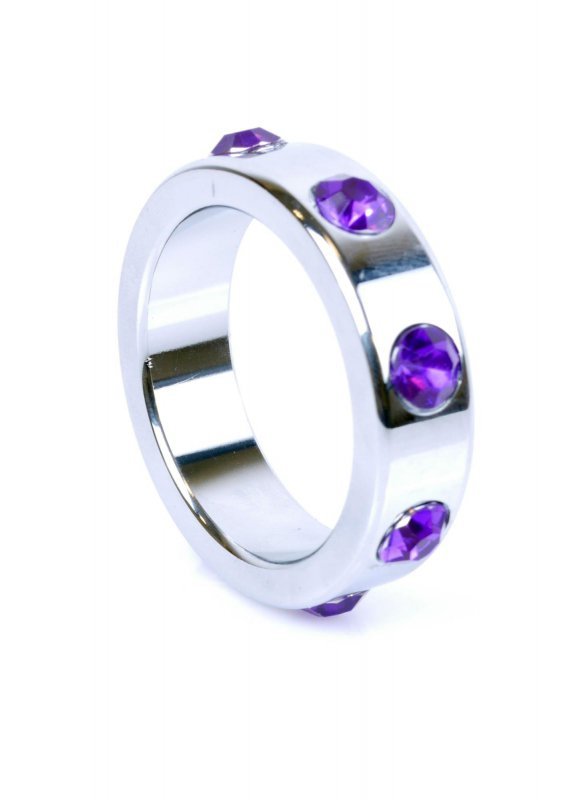 BossSeries Pierścień Erekcyjny-Metal Cock Ring with Purple Diamonds Large