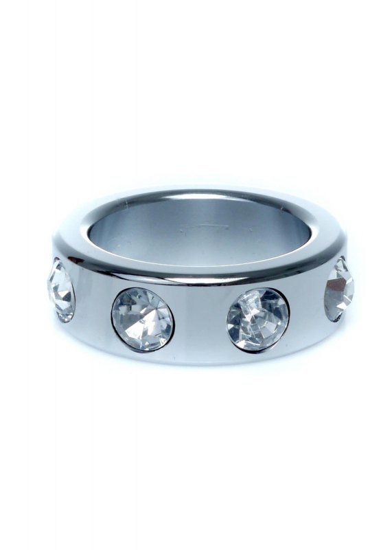 BossSeries Pierścień Erekcyjny-Metal Cock Ring with Cristal Diamonds Small