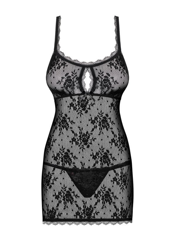 Obsessive BEHINDY Koszulka babydoll i stringi czarna L/XL