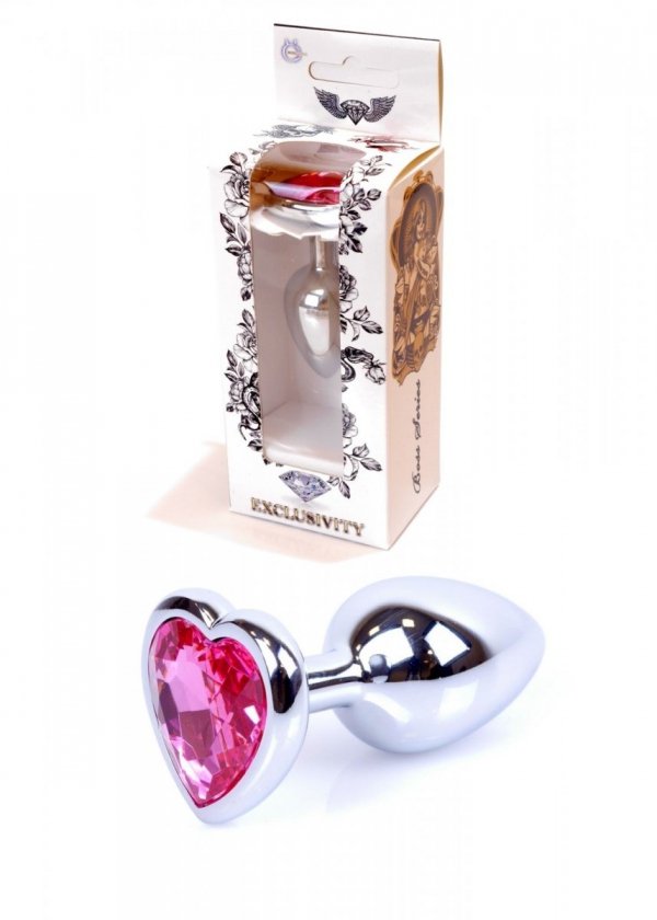 BossSeries Korek Analny-Jewellery Silver  Heart PLUG- Pink