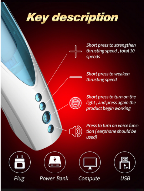 FOX SHOW Masturbator Obrotowo Posuwisty Masturbator-Vibrating, Rotating and Flashing Masturbation USB 10+10 Function / Talk Mode
