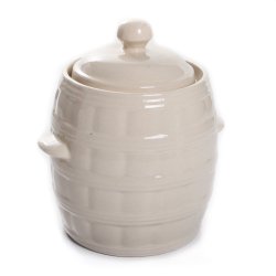 Sauerkrauttopf Keramikfass Einlegetopf Gurkentopf Creme Gärtopf 3,2L