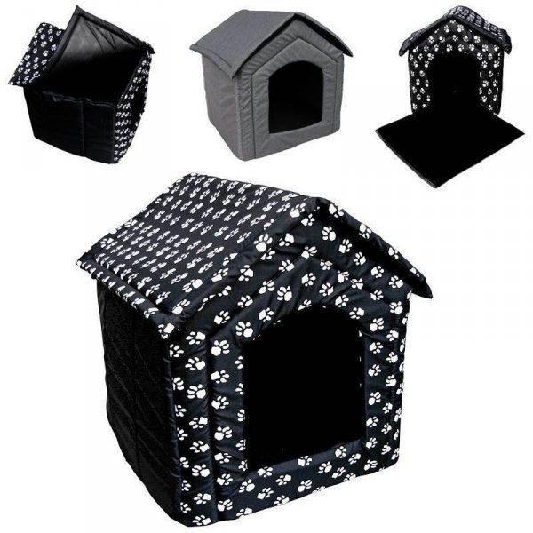 Hundehaus Hundebett Katzenhöhle Hundebox - schwarz mit Pfoten XL