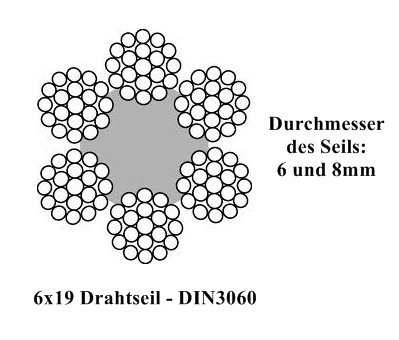20m Stahlseil Drahtseil galvanisch verzinkt Seil Draht 8mm 6x19