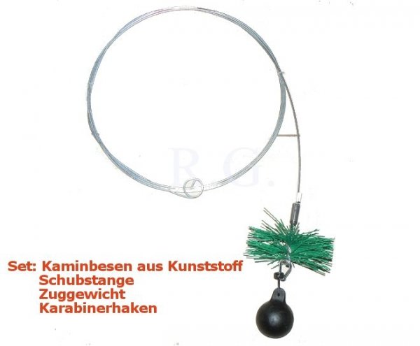 Reinigungsset - Kaminbesen 12,5cm + Schubstange 12m + Zuggewicht 1,9kg + Karabinerhaken