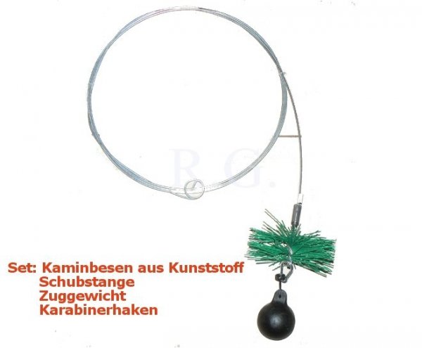 Reinigungsset - Kaminbesen 15cm + Schubstange 5m + Zuggewicht 1,9kg + Karabinerhaken