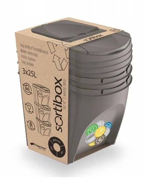 Mülleimer Abfalleimer Mülltrennsystem 3x25L Box Grau