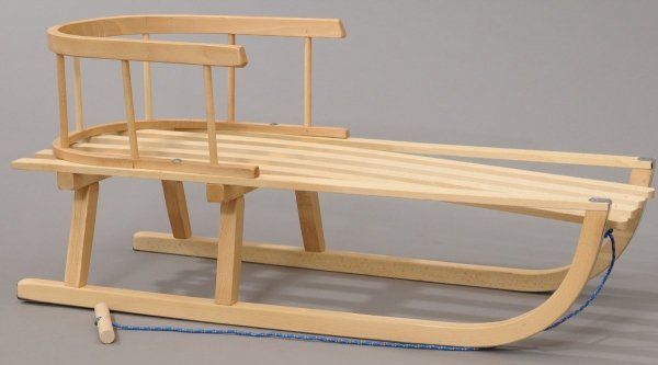 Holzschlitten mit Rückenlehne Schlitten Rodel Zugseil